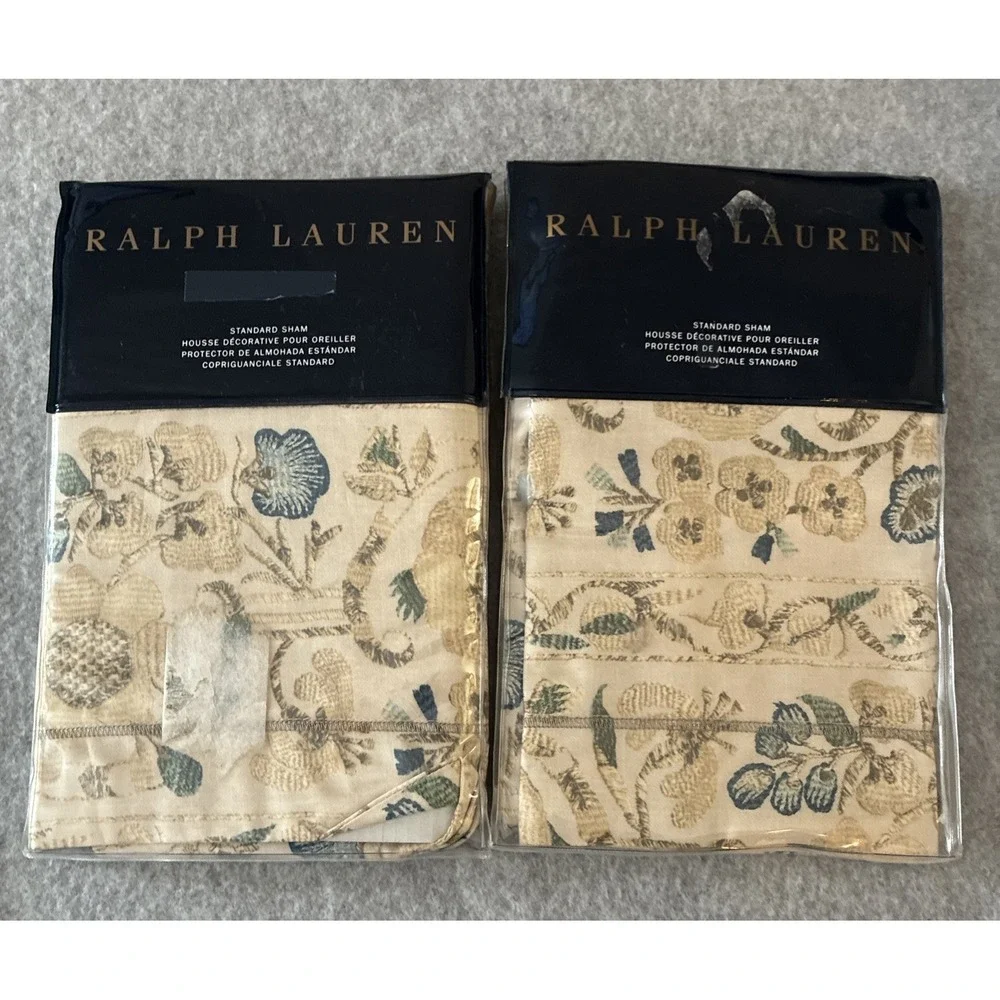 2 Ralph Lauren Cassandra Standard Pillow Shams Constantina Collection Cream NEW